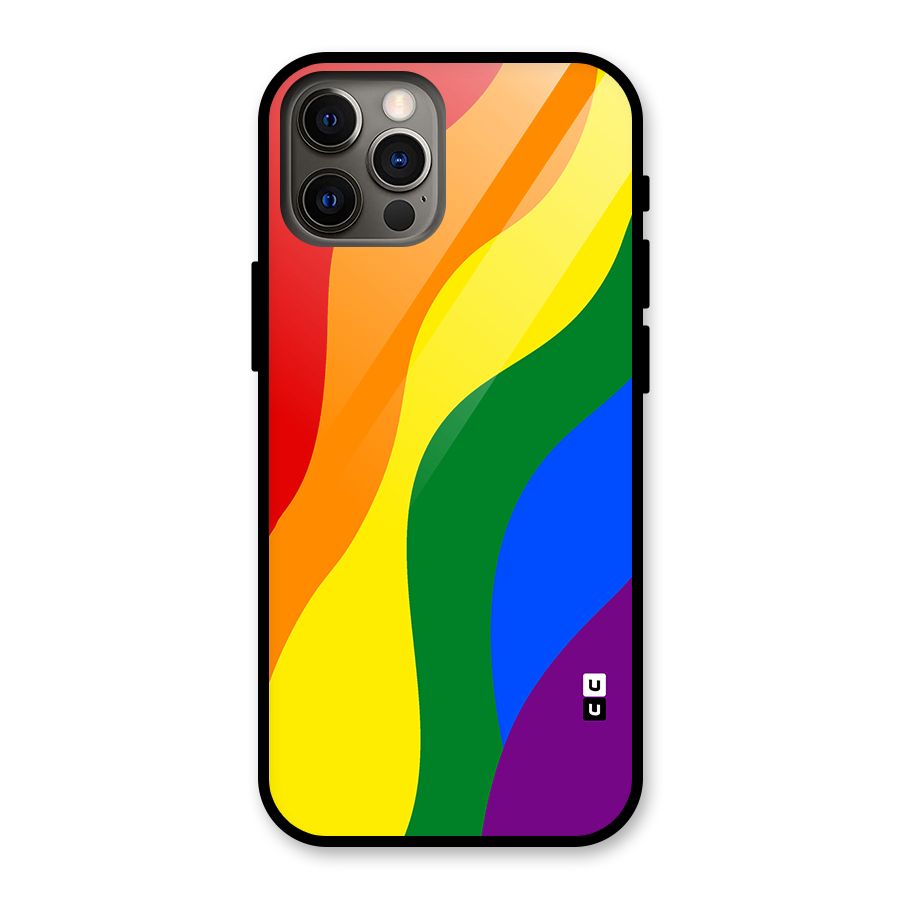 Rainbow Slant Curves Glass Back Case for iPhone 12 Pro
