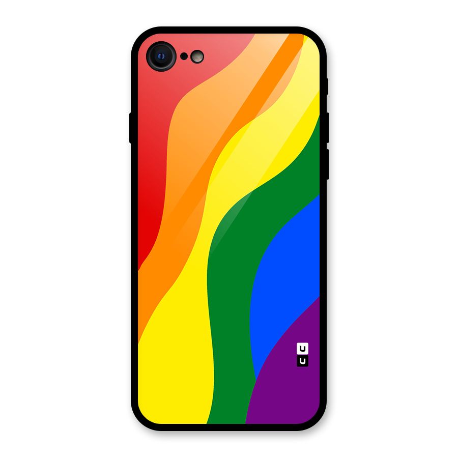 Rainbow Slant Curves Glass Back Case for iPhone 7