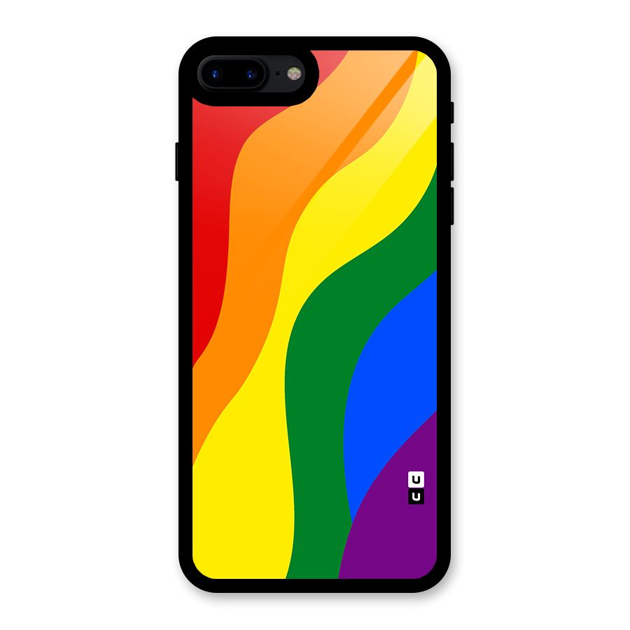 Rainbow Slant Curves Glass Back Case for iPhone 7 Plus