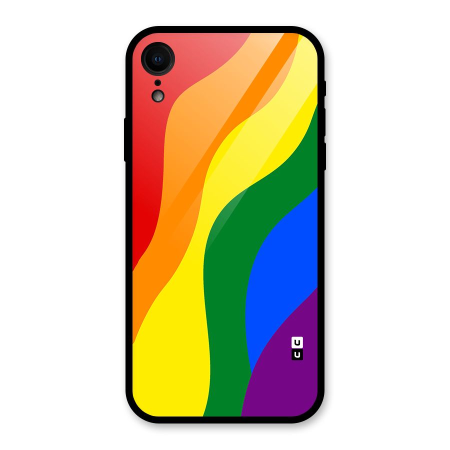 Rainbow Slant Curves Glass Back Case for iPhone XR