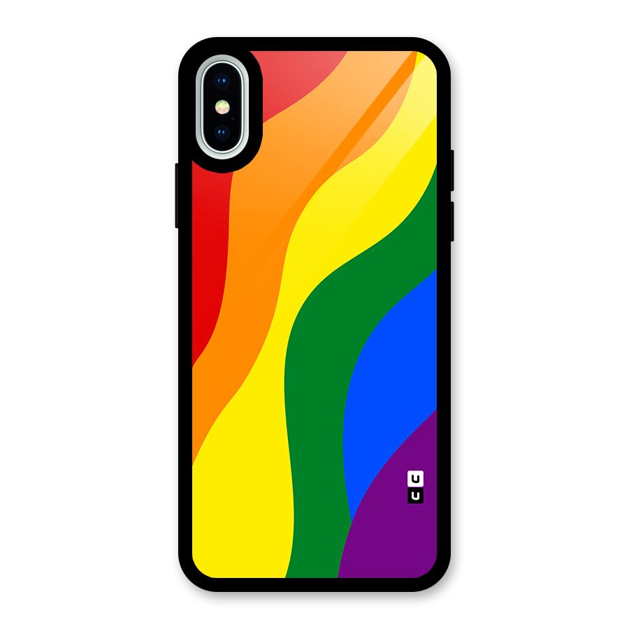 Rainbow Slant Curves Glass Back Case for iPhone XS
