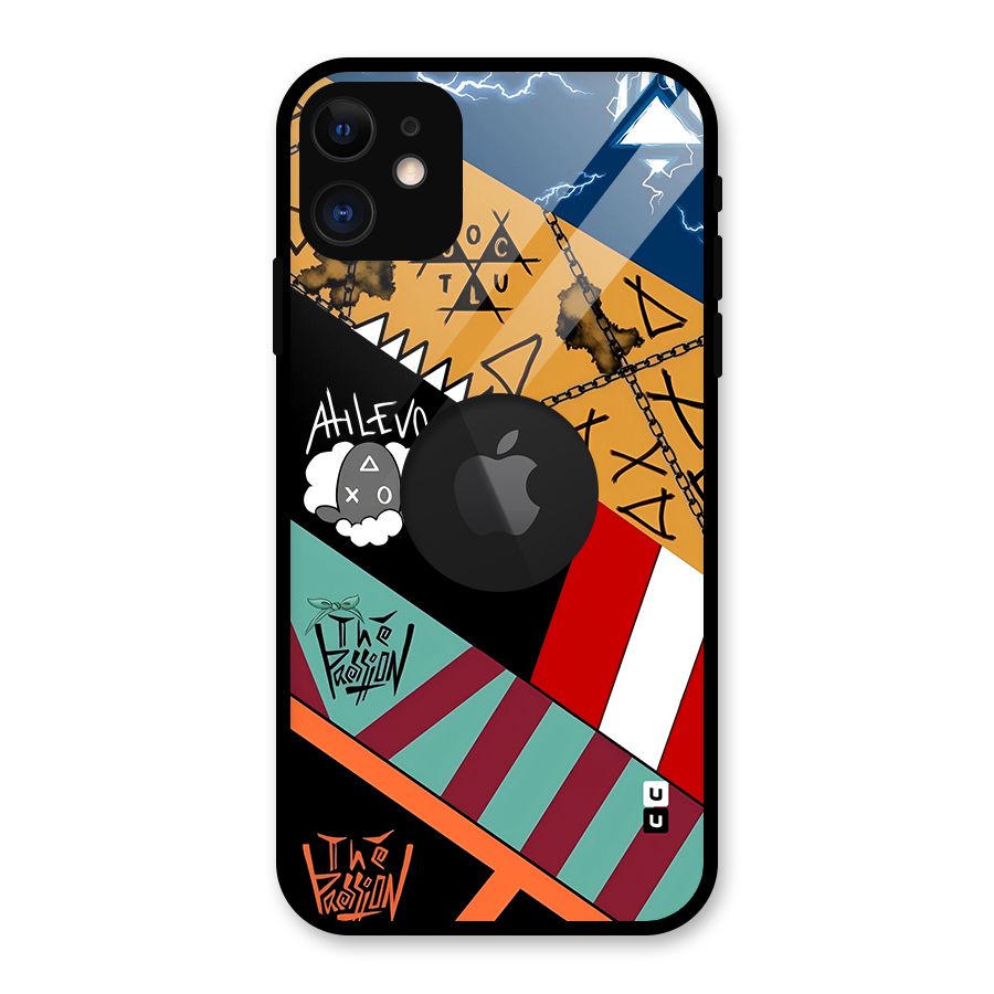 Random Abstracts Art Slant Stripes Glass Back Case for iPhone 11 Logo Cut