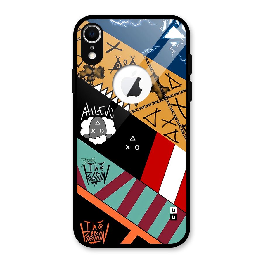 Random Abstracts Art Slant Stripes Glass Back Case for iPhone XR Logo Cut