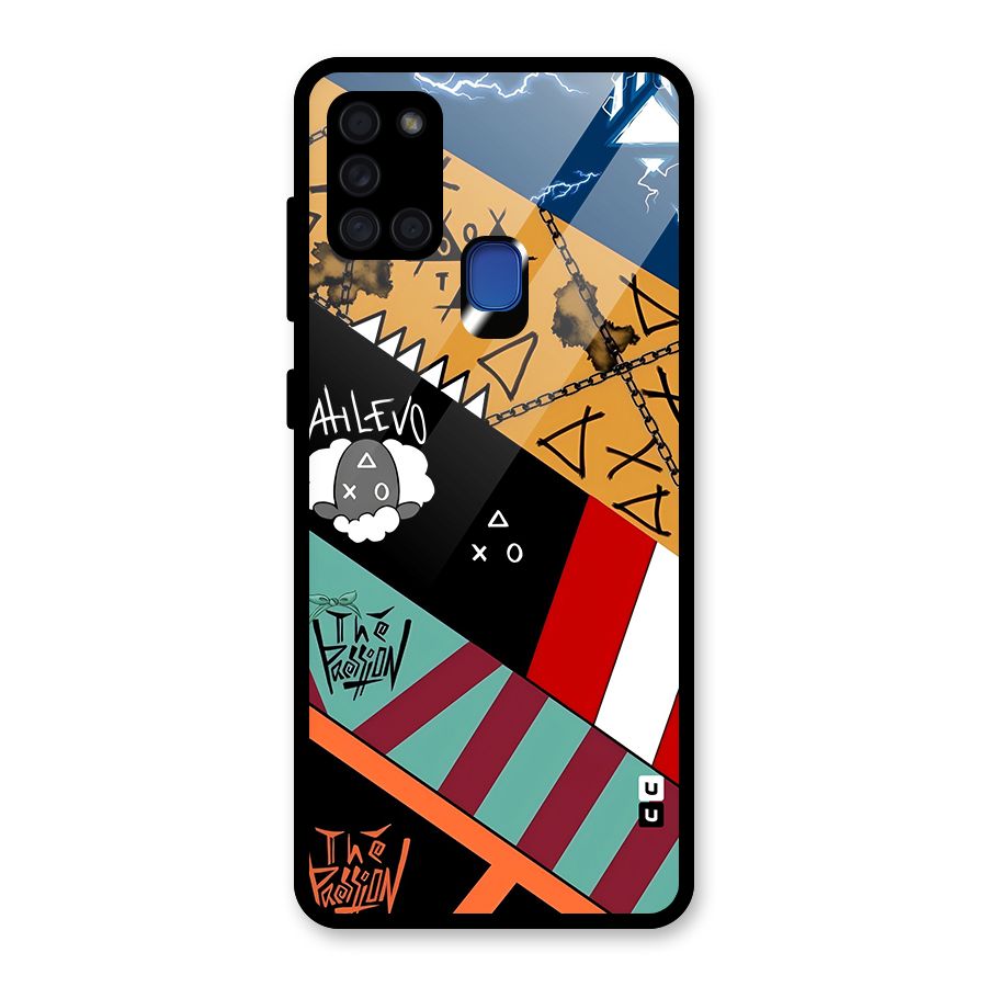 Random Abstracts Art Slant Stripes Glass Back Case for Galaxy A21s