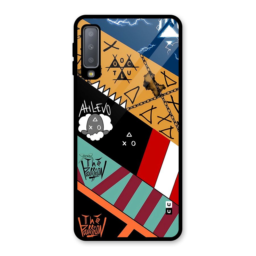 Random Abstracts Art Slant Stripes Glass Back Case for Galaxy A7 (2018)