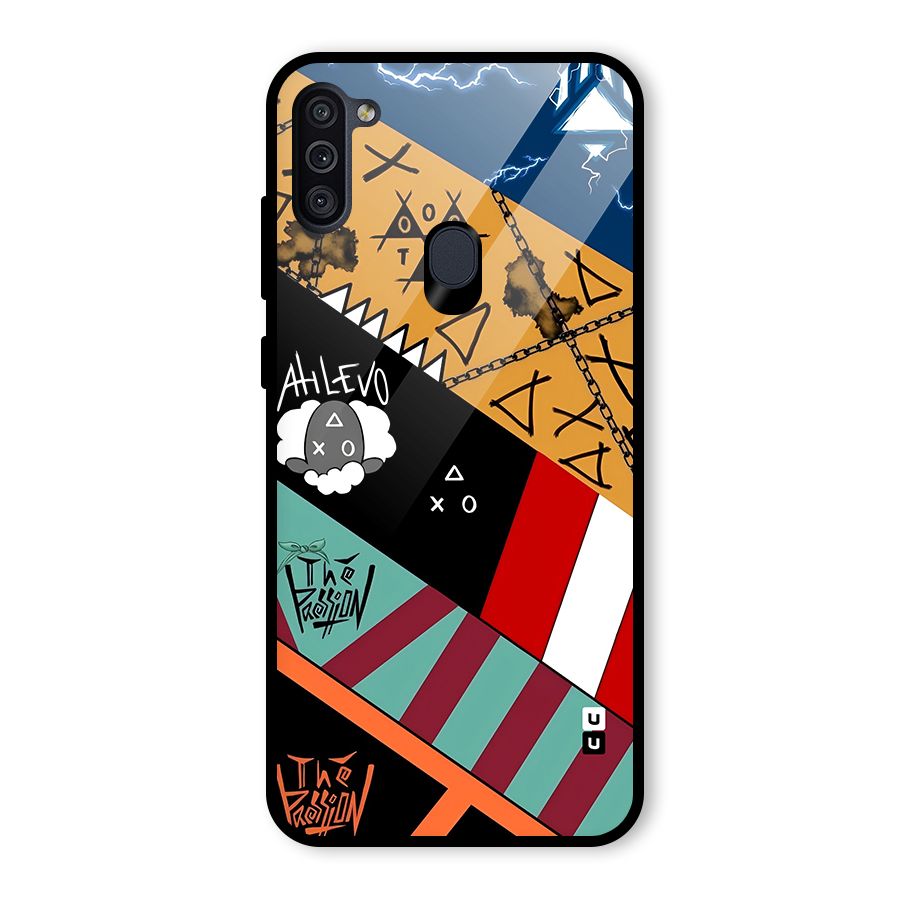 Random Abstracts Art Slant Stripes Glass Back Case for Galaxy M11