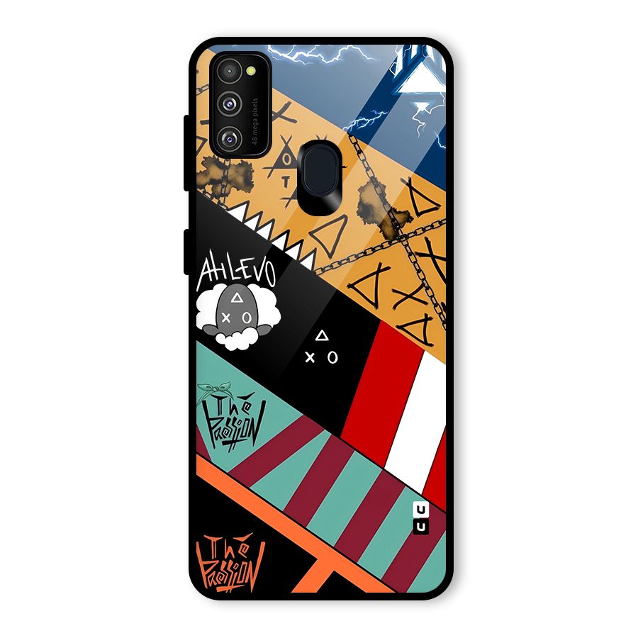 Random Abstracts Art Slant Stripes Glass Back Case for Galaxy M30s