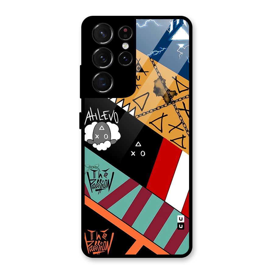 Random Abstracts Art Slant Stripes Glass Back Case for Galaxy S21 Ultra 5G