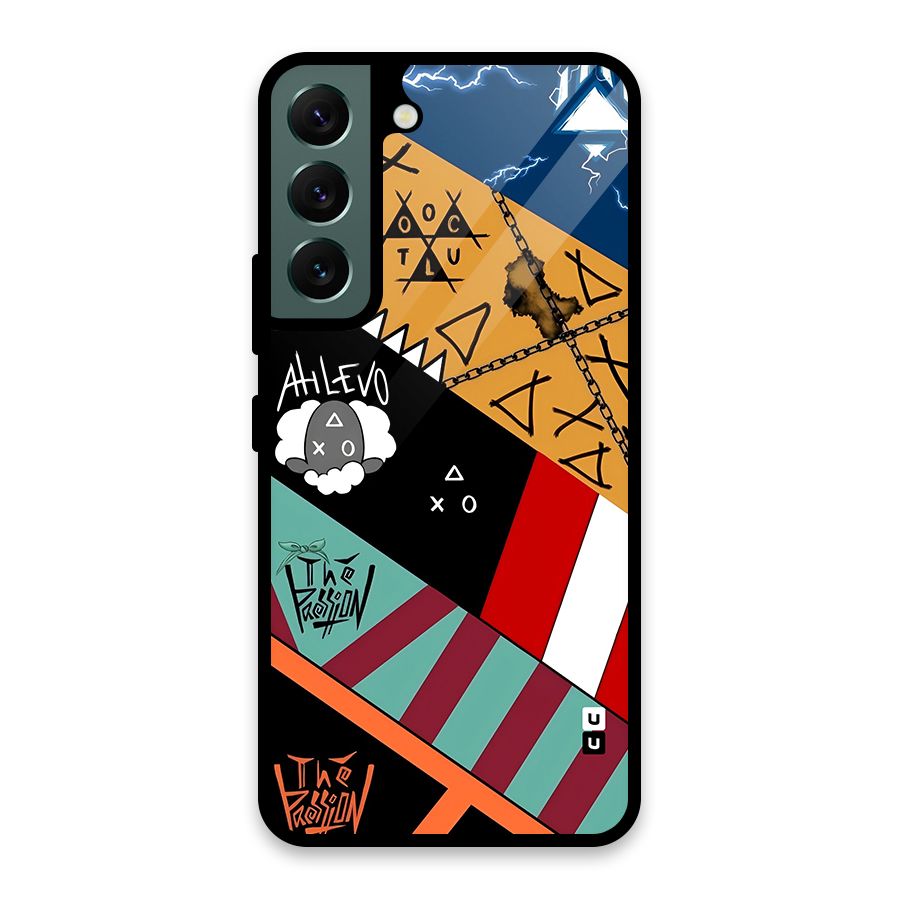 Random Abstracts Art Slant Stripes Glass Back Case for Galaxy S22 5G