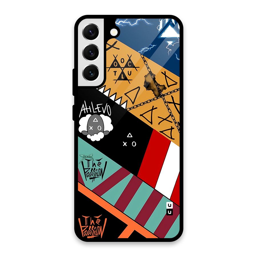 Random Abstracts Art Slant Stripes Glass Back Case for Galaxy S22 Plus 5G