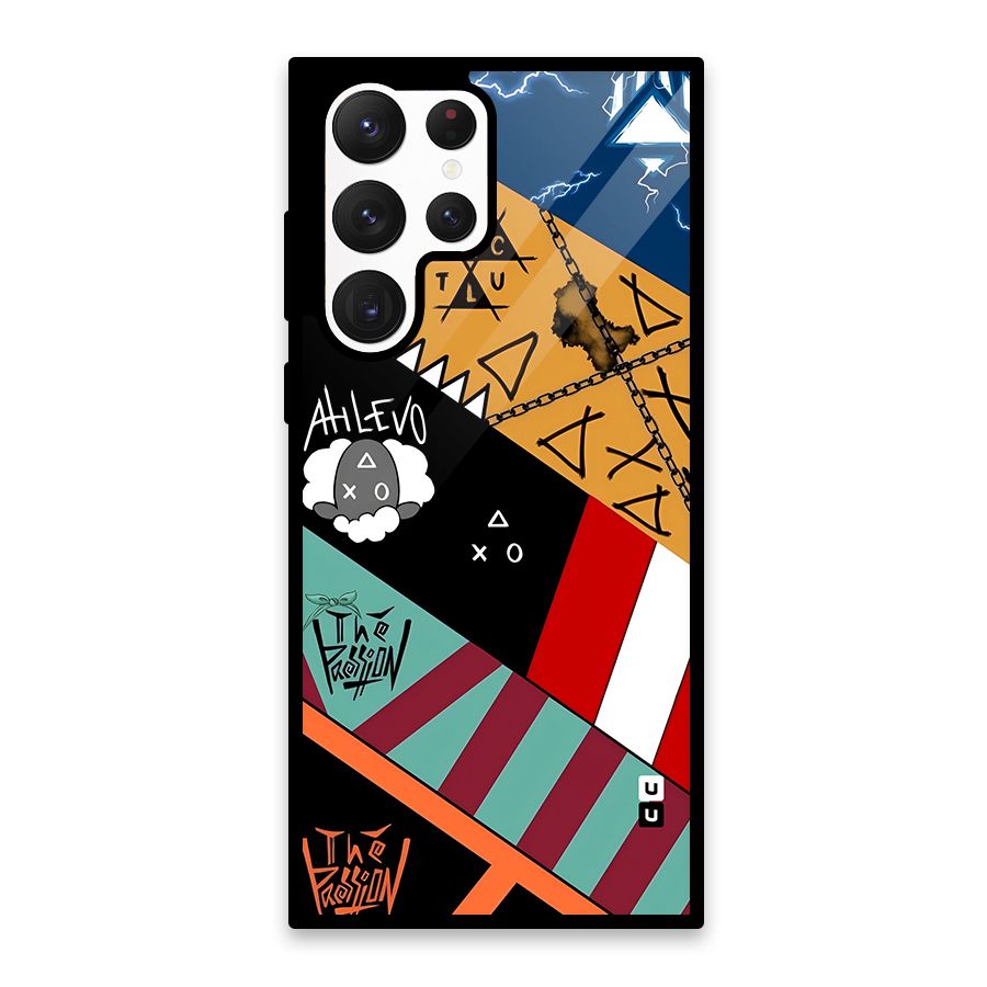 Random Abstracts Art Slant Stripes Glass Back Case for Galaxy S22 Ultra 5G