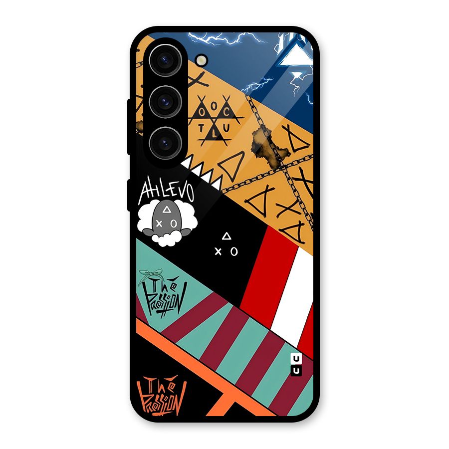 Random Abstracts Art Slant Stripes Glass Back Case for Galaxy S23