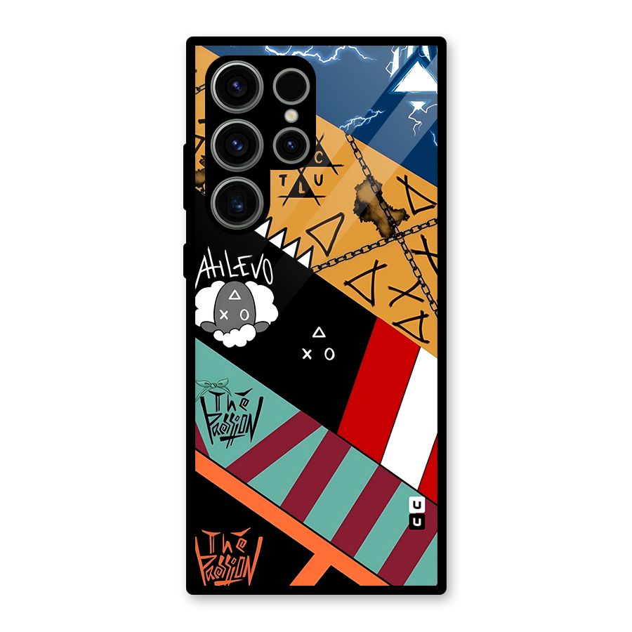 Random Abstracts Art Slant Stripes Glass Back Case for Galaxy S23 Ultra