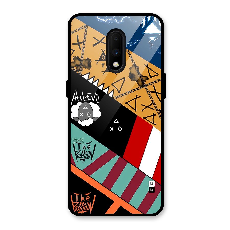 Random Abstracts Art Slant Stripes Glass Back Case for OnePlus 7