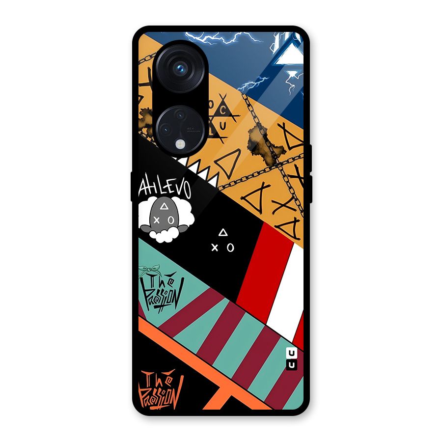 Random Abstracts Art Slant Stripes Glass Back Case for Reno8 T 5G