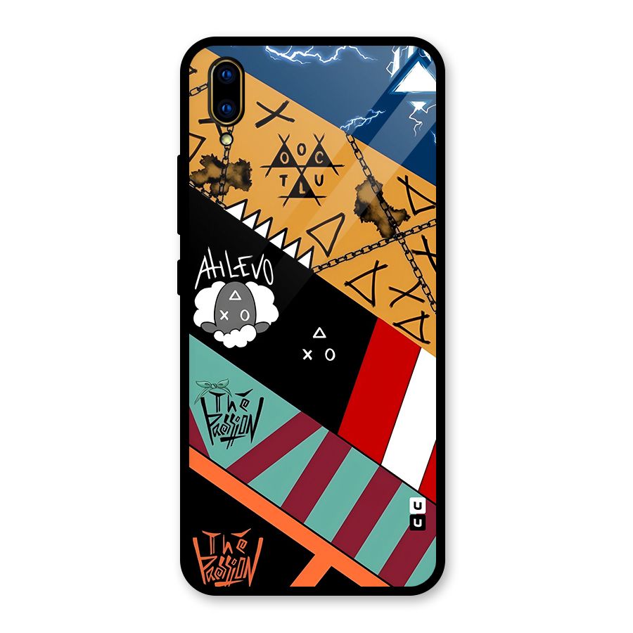 Random Abstracts Art Slant Stripes Glass Back Case for Vivo V11 Pro