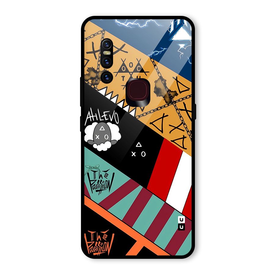 Random Abstracts Art Slant Stripes Glass Back Case for Vivo V15