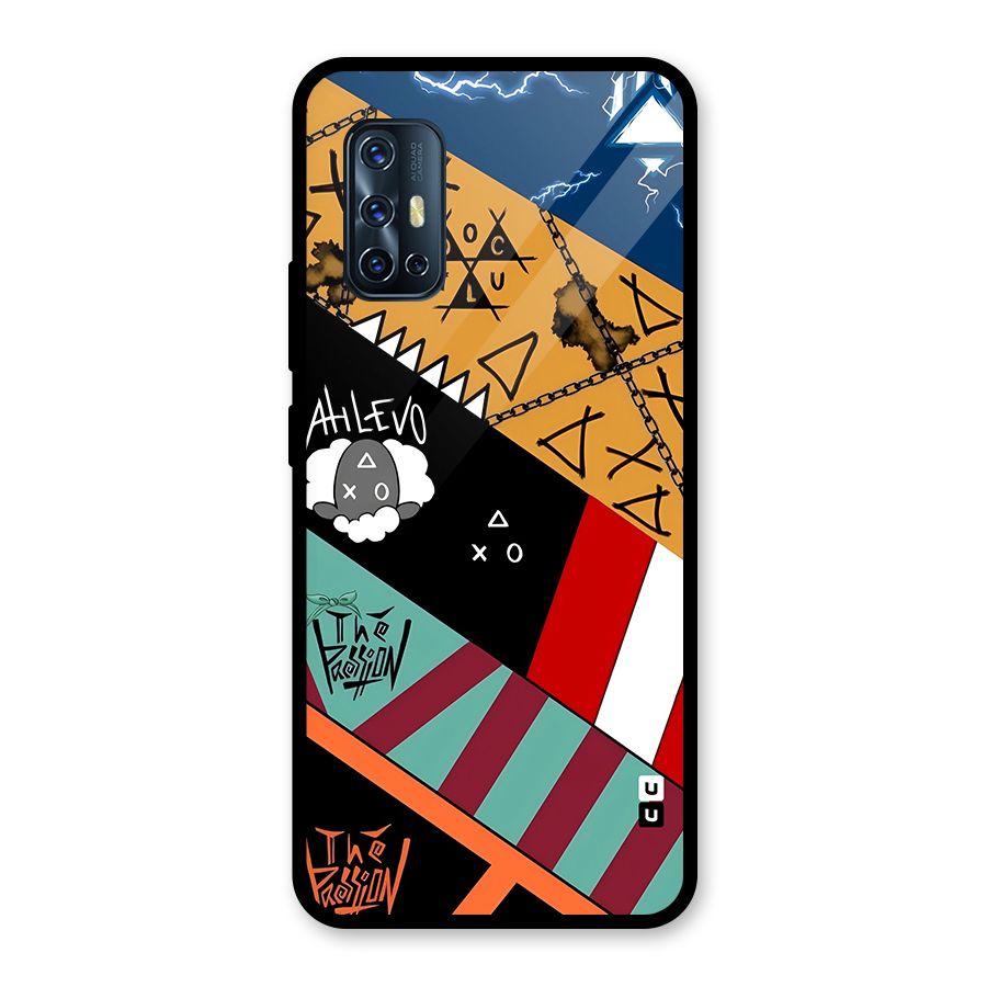 Random Abstracts Art Slant Stripes Glass Back Case for Vivo V17