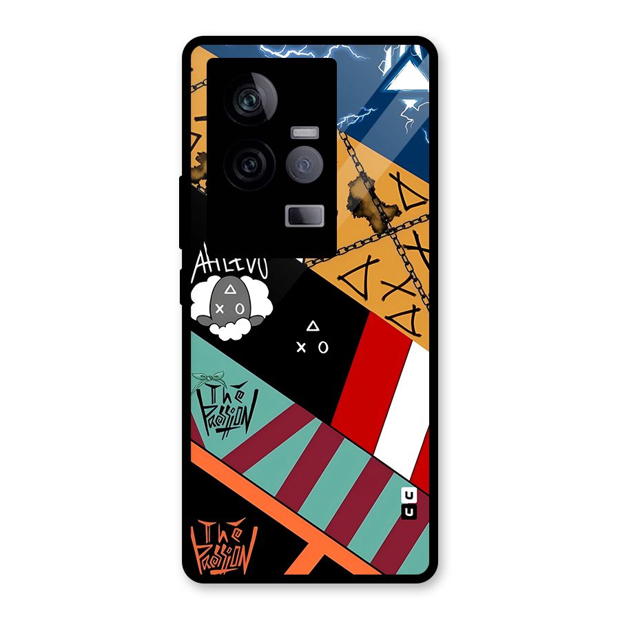 Random Abstracts Art Slant Stripes Glass Back Case for Vivo iQOO 11 5G