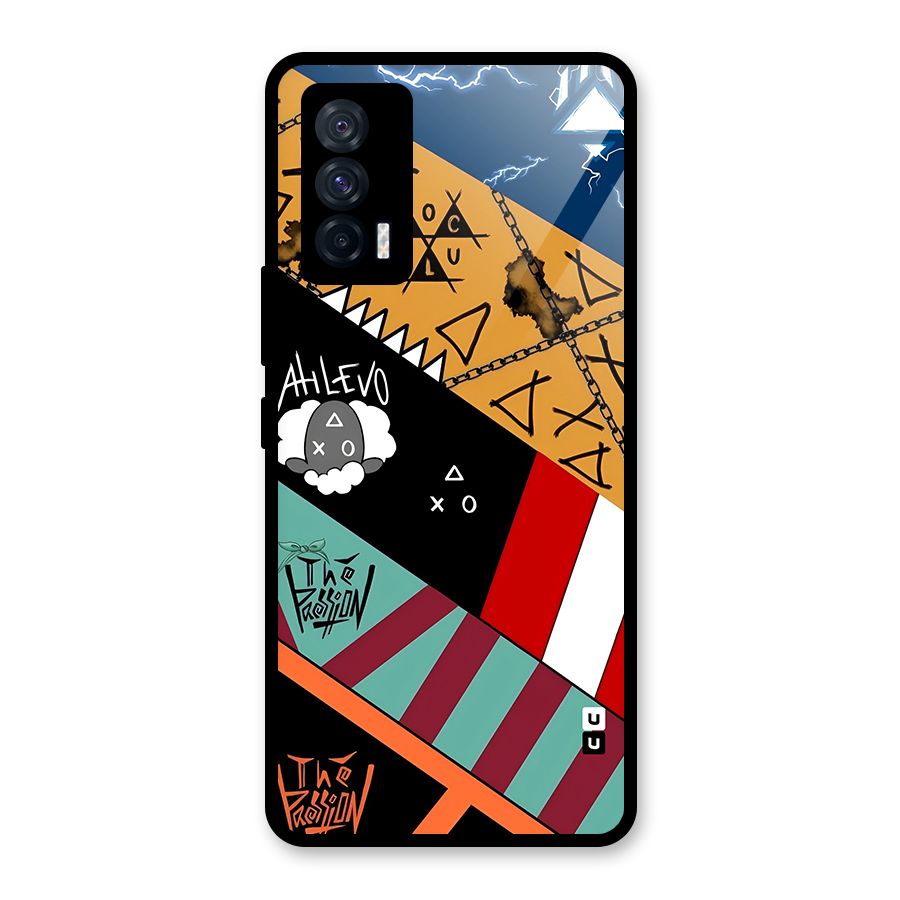 Random Abstracts Art Slant Stripes Glass Back Case for Vivo iQOO 7 5G