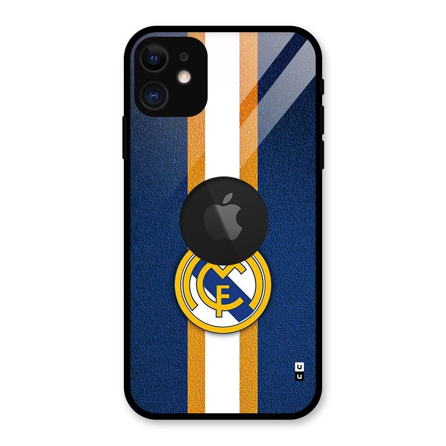 Real Madrid Stripes Glass Back Case for iPhone 11 Logo Cut