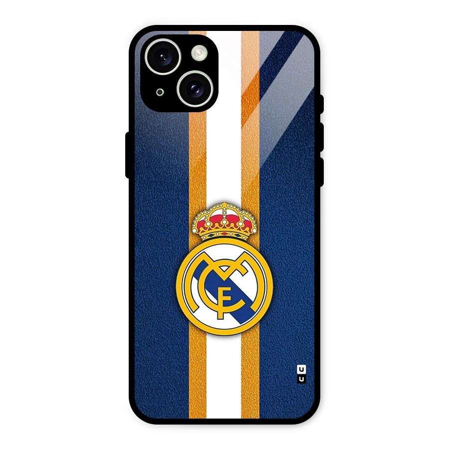 Real Madrid Stripes Glass Back Case for iPhone 15 Plus