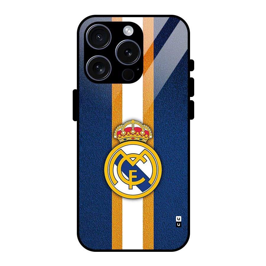 Real Madrid Stripes Glass Back Case for iPhone 15 Pro