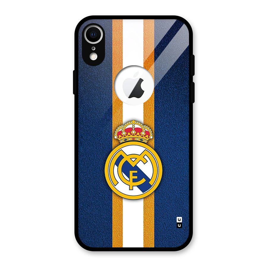 Real Madrid Stripes Glass Back Case for iPhone XR Logo Cut
