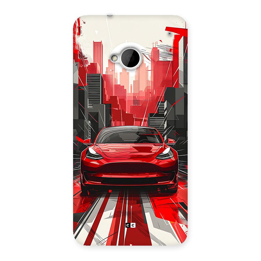 Red And Black Car Back Case for One M7 (Single Sim)