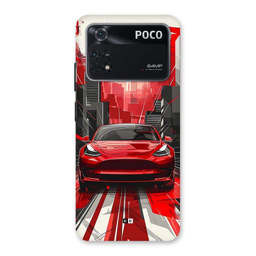 Red And Black Car Back Case for Poco M4 Pro 4G