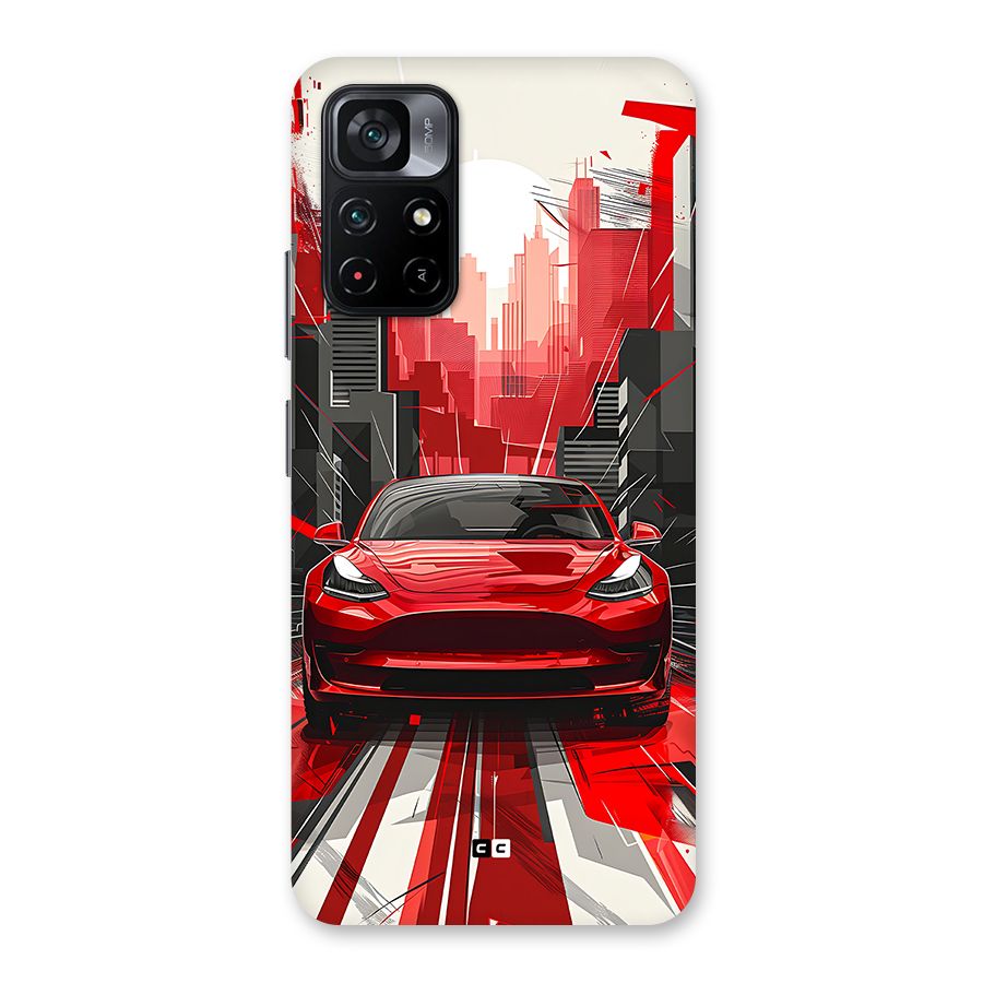 Red And Black Car Back Case for Poco M4 Pro 5G