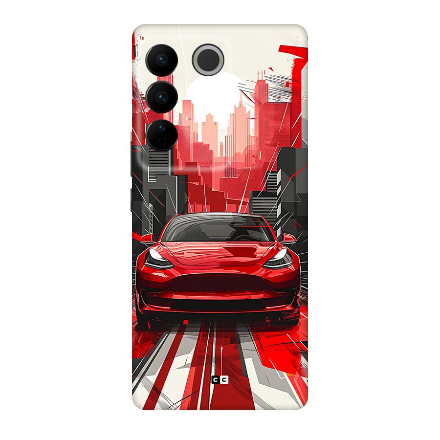 Red And Black Car Back Case for Vivo V27