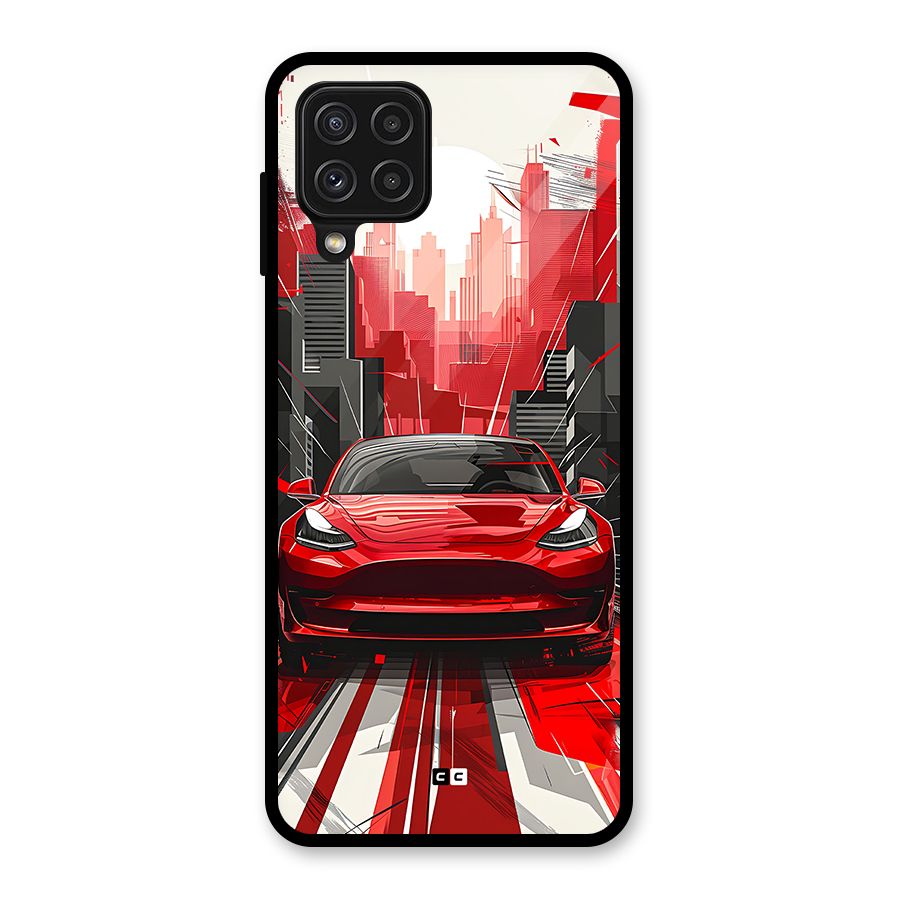 Red And Black Car Glass Back Case for Galaxy A22 4G