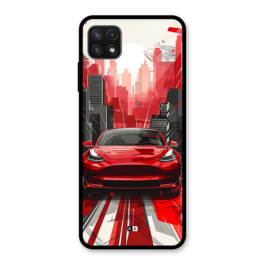 Red And Black Car Glass Back Case for Galaxy A22 5G