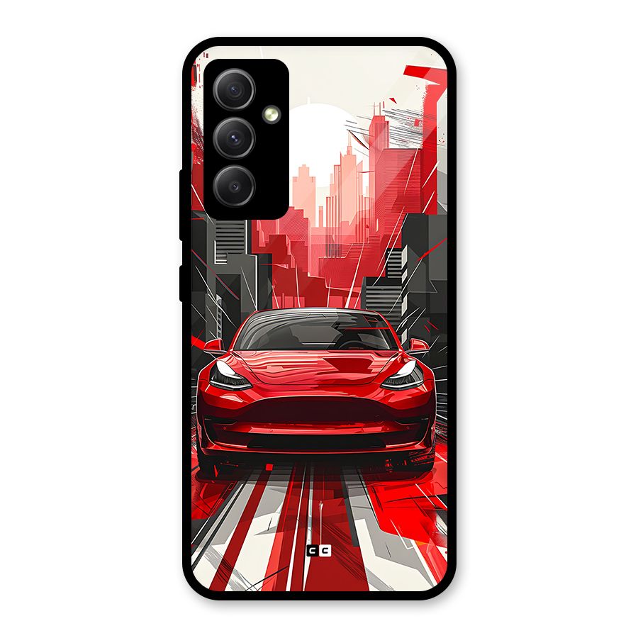 Red And Black Car Glass Back Case for Galaxy A34