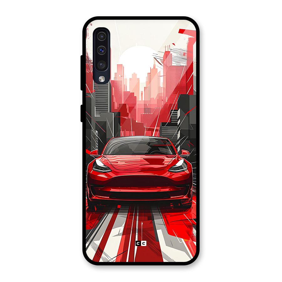 Red And Black Car Glass Back Case for Galaxy A50