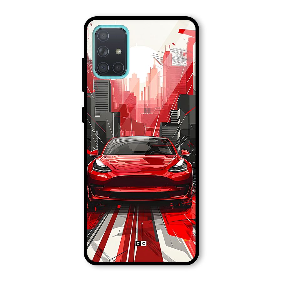 Red And Black Car Glass Back Case for Galaxy A71