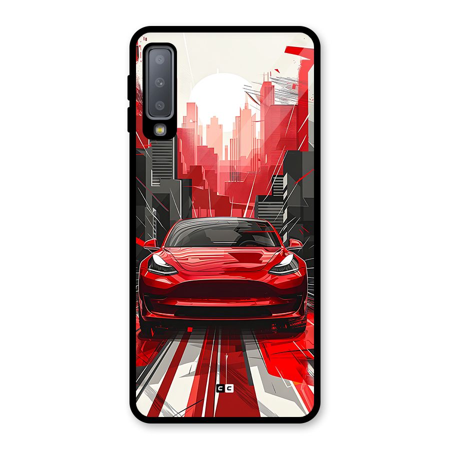 Red And Black Car Glass Back Case for Galaxy A7 (2018)