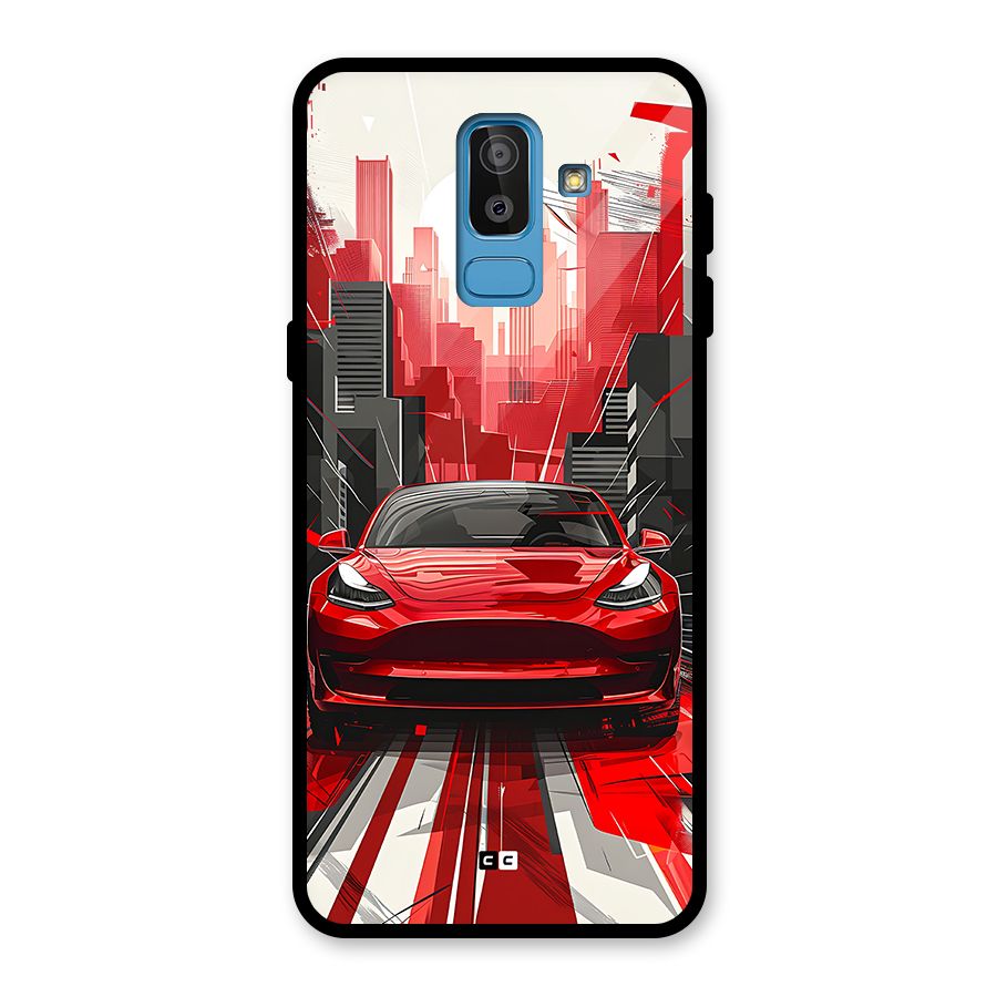 Red And Black Car Glass Back Case for Galaxy J8