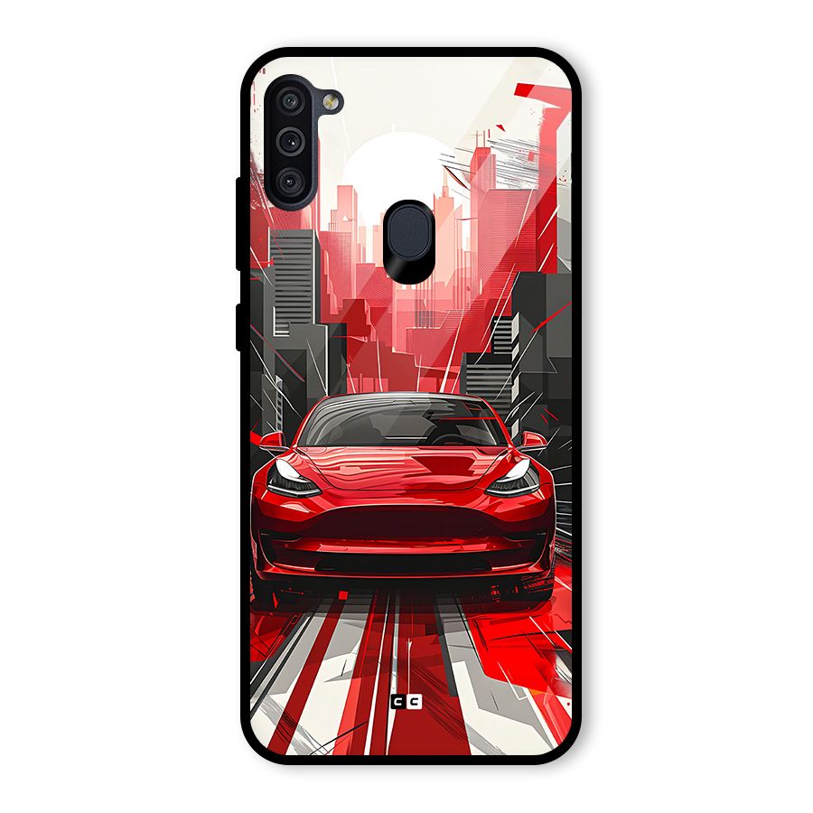 Red And Black Car Glass Back Case for Galaxy M11
