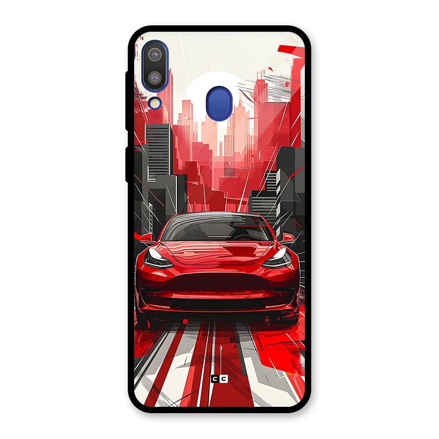 Red And Black Car Glass Back Case for Galaxy M20