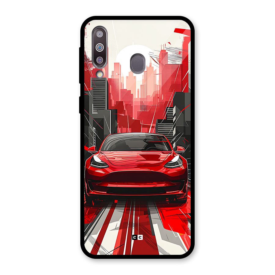 Red And Black Car Glass Back Case for Galaxy M30