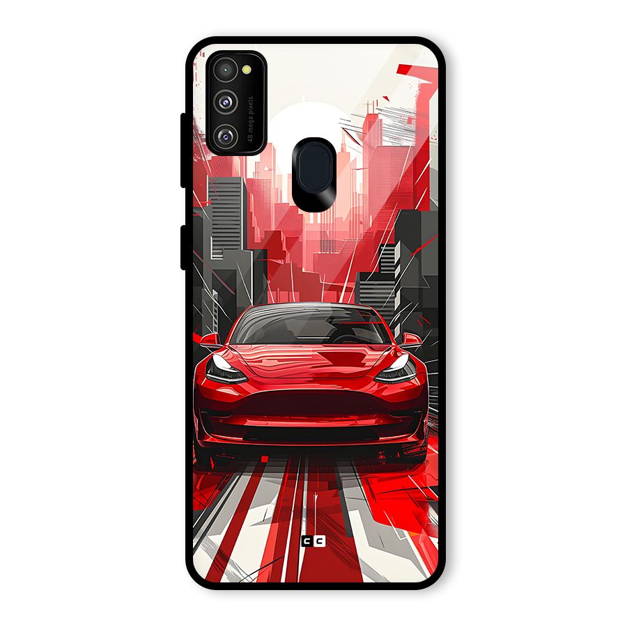 Red And Black Car Glass Back Case for Galaxy M30s
