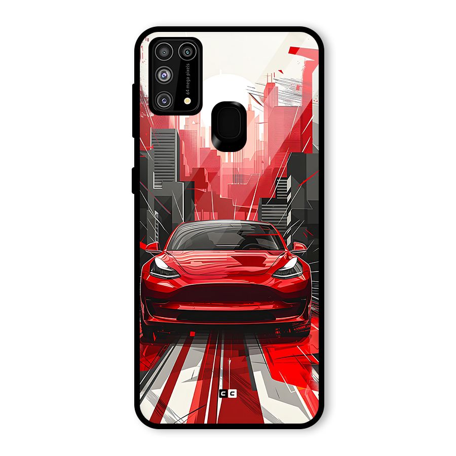Red And Black Car Glass Back Case for Galaxy M31