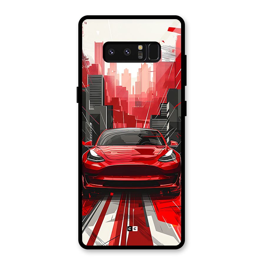 Red And Black Car Glass Back Case for Galaxy Note 8