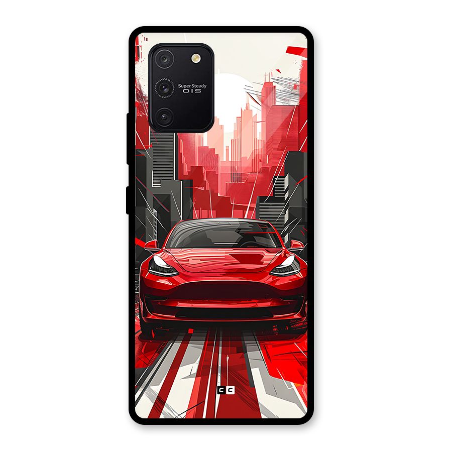 Red And Black Car Glass Back Case for Galaxy S10 Lite