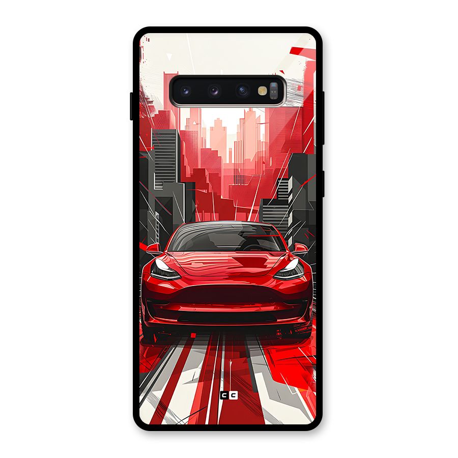 Red And Black Car Glass Back Case for Galaxy S10 Plus