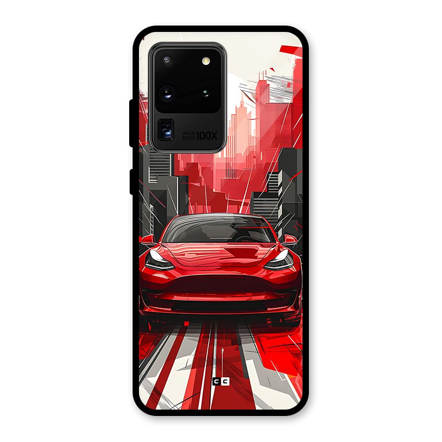 Red And Black Car Glass Back Case for Galaxy S20 Ultra