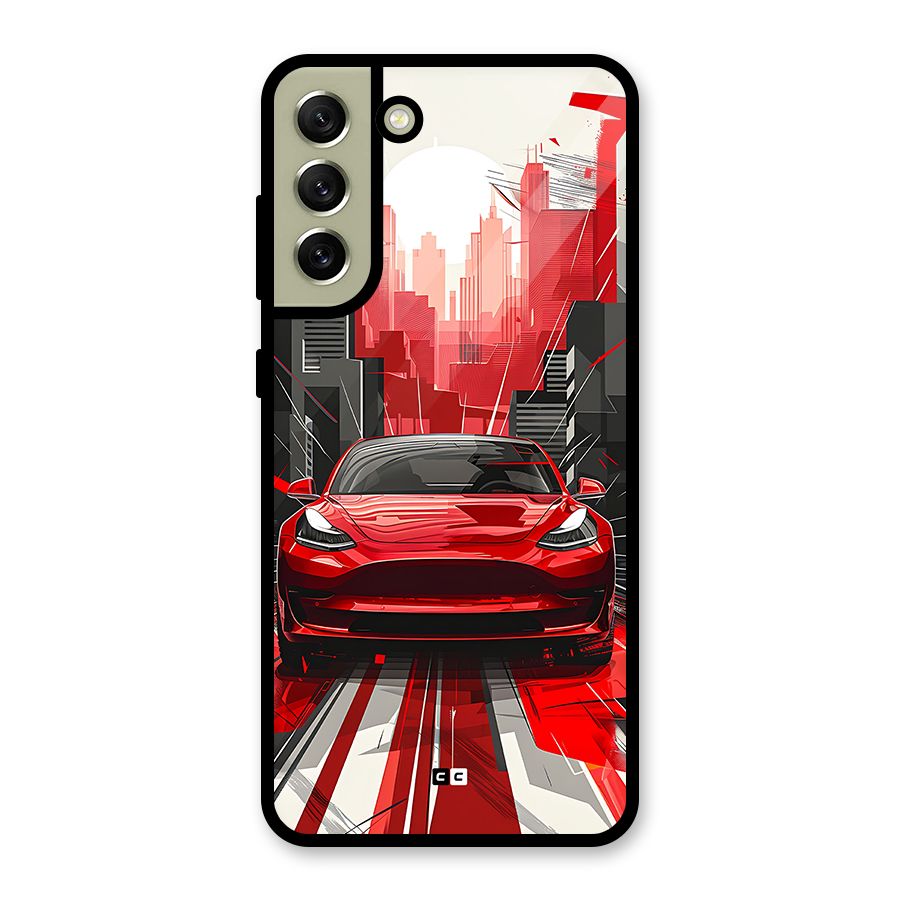 Red And Black Car Glass Back Case for Galaxy S21 FE 5G