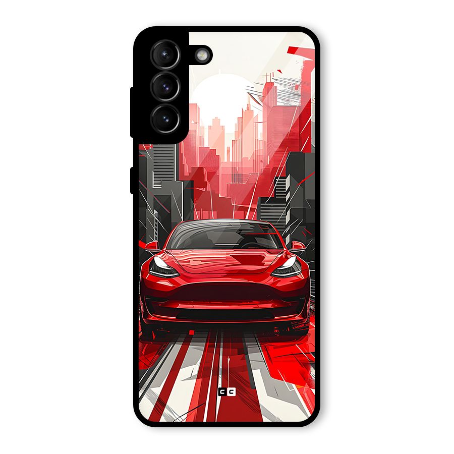 Red And Black Car Glass Back Case for Galaxy S21 Plus